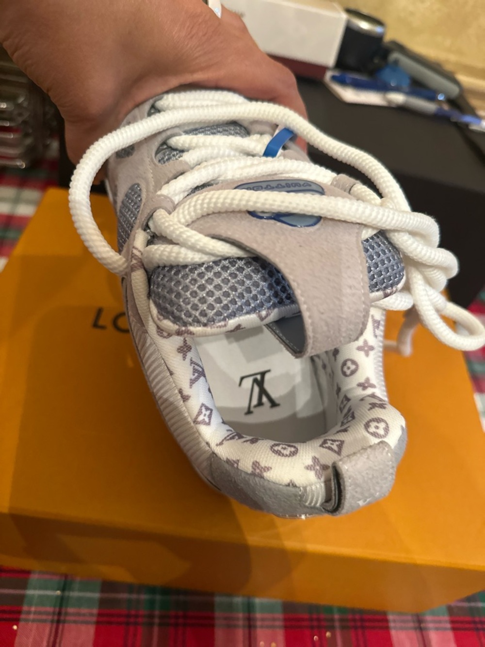 Louis Vuitton Grey & Blue Mesh Suede Sneaker - LV Trainers - Picture 7 of 8